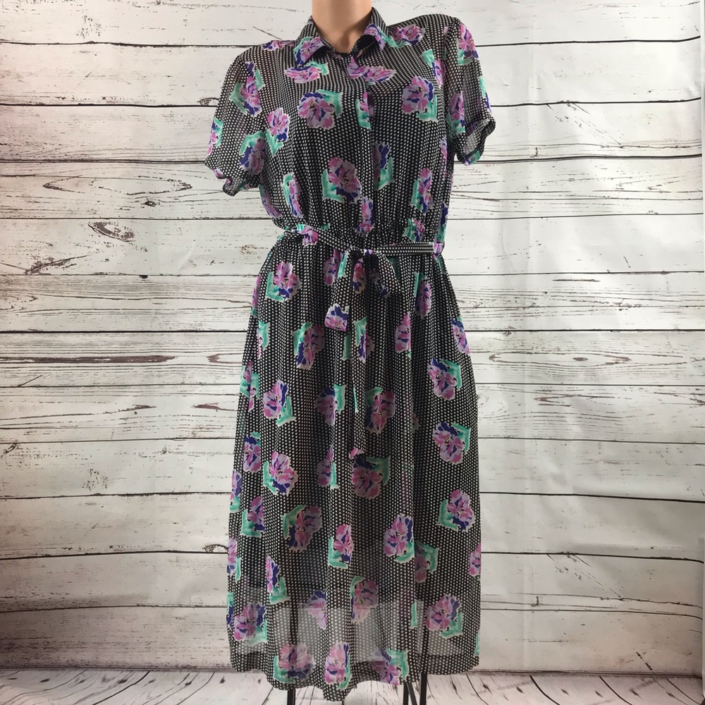 I Heart Ronson Floral Polka Dot Sheer Dress